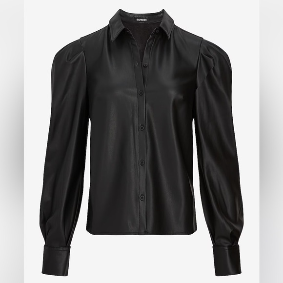 Brand New Express Faux Leather Puff Sleeve Button Up Shirt - Picture 4 of 8